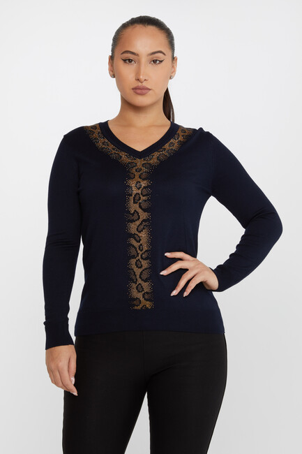 Kazee - Kadın Triko Taşlı Uzun Kollu Lacivert - 30749 | KAZEE Kazee - Kadın Triko Taşlı Uzun Kollu Lacivert - 30749 | KAZEE
