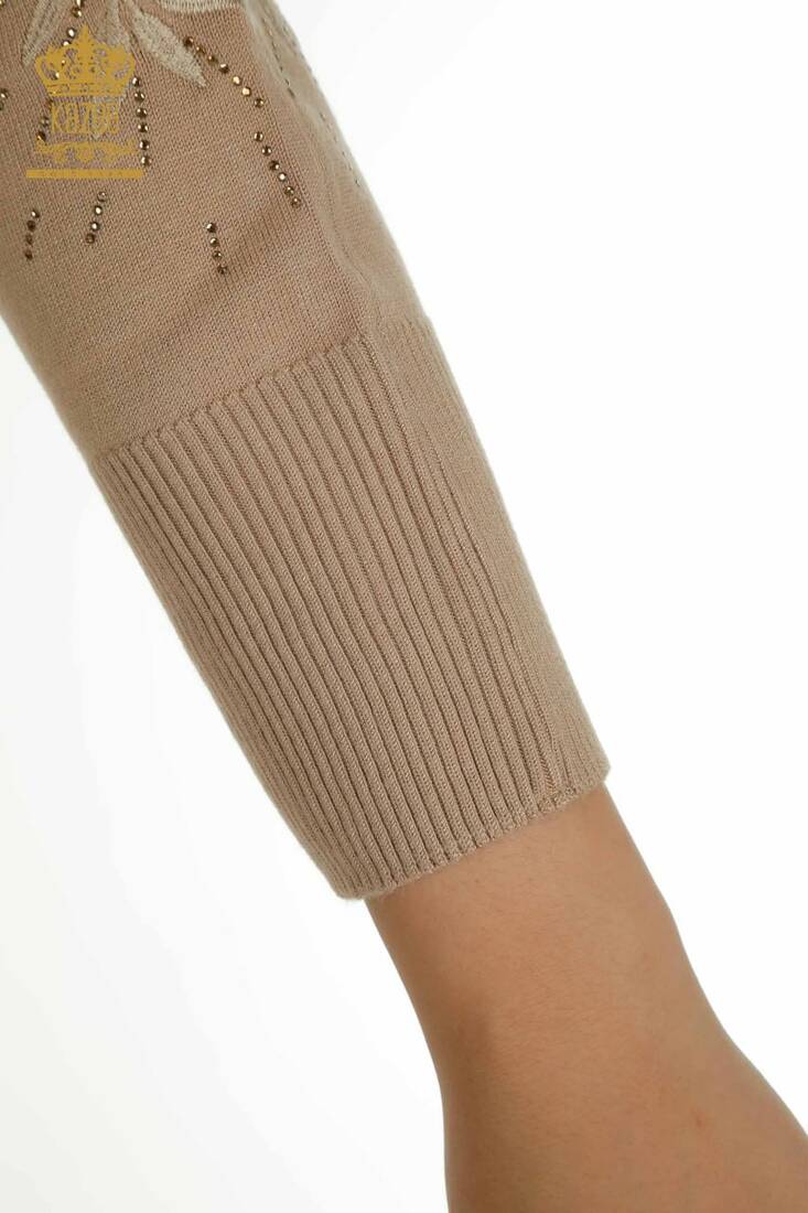 Kadın Triko Tül Detay Bej - 15699 | KAZEE Kadın Triko Tül Detay Bej - 15699 | KAZEE