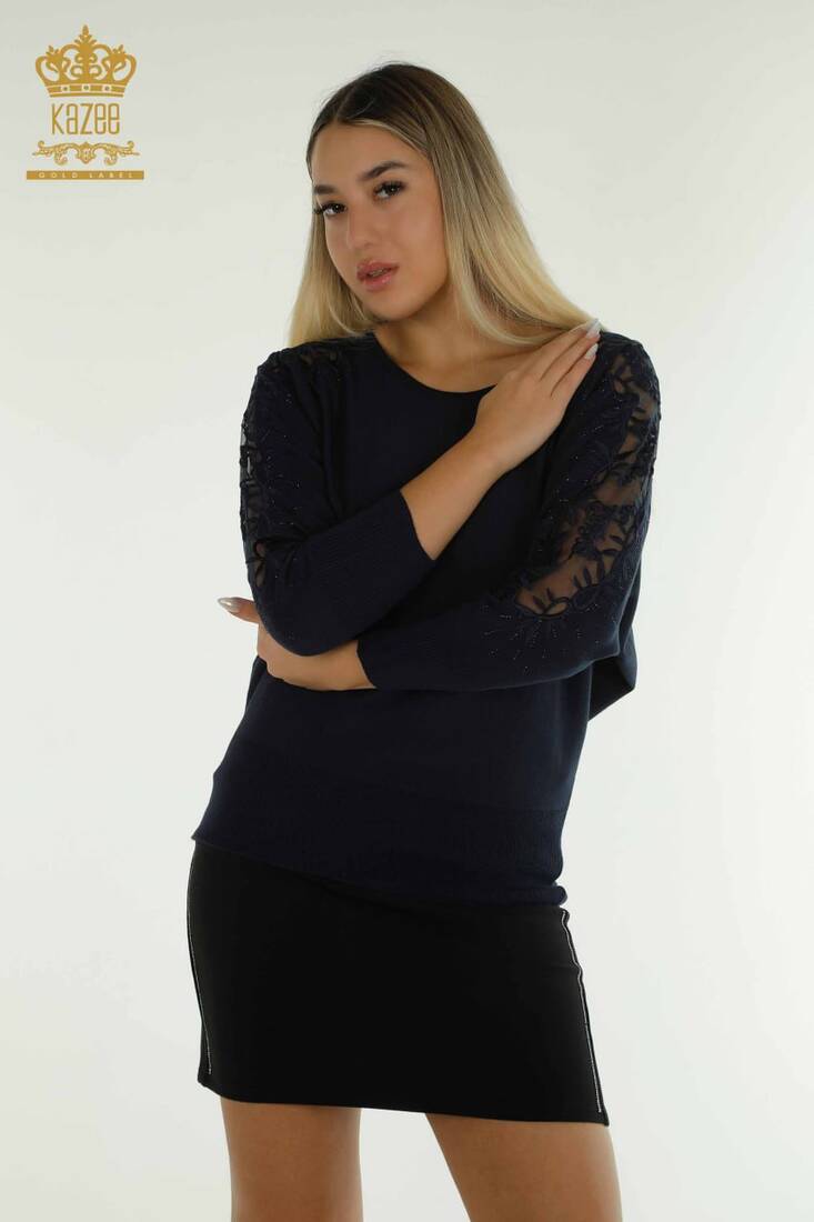 Kazee - Kadın Triko Tül Detay Lacivert - 15699 | KAZEE