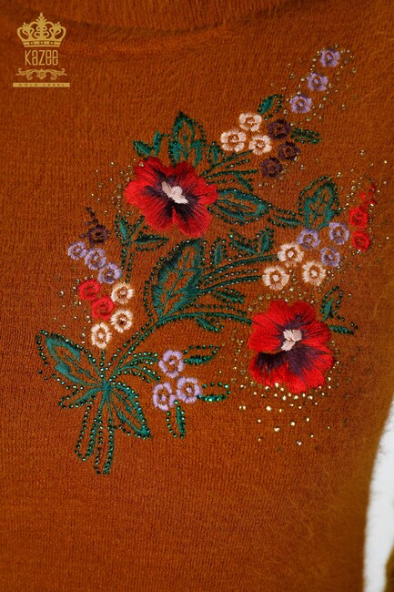 Kadın Triko Tunik Çiçek Desenli Hardal - 18870 | KAZEE - Thumbnail