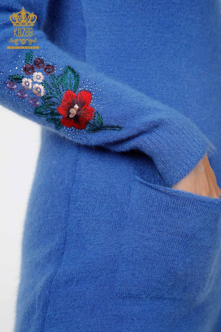 Kadın Triko Tunik Çiçek Desenli Mavi - 18870 | KAZEE