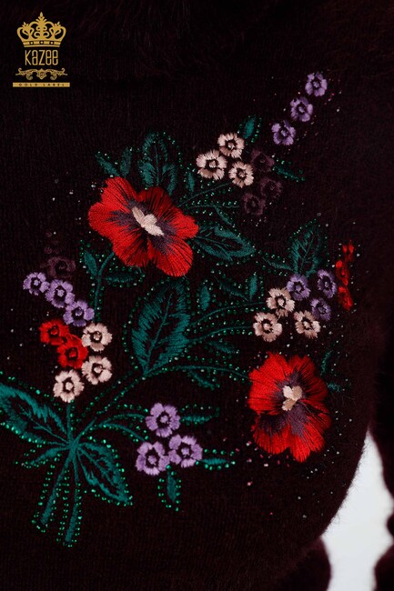 Kadın Triko Tunik Çiçek Desenli Mürdüm - 18870 | KAZEE - Thumbnail