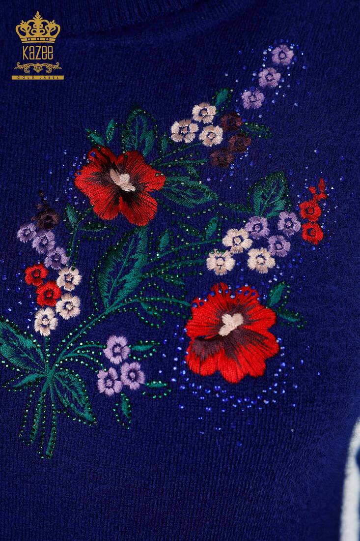 Kadın Triko Tunik Çiçek Desenli Saks - 18870 | KAZEE