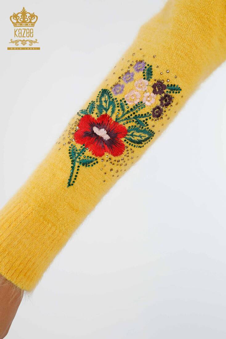 Kadın Triko Tunik Çiçek Desenli Sarı - 18870 | KAZEE