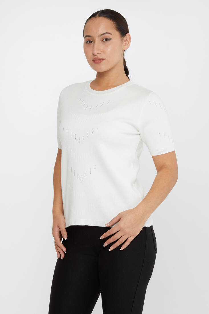 Kadın Triko Uzun Kollu Taş Detaylı Ekru - 31608 | KAZEE Kadın Triko Uzun Kollu Taş Detaylı Ekru - 31608 | KAZEE