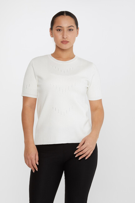 Kazee - Kadın Triko Uzun Kollu Taş Detaylı Ekru - 31608 | KAZEE Kazee - Kadın Triko Uzun Kollu Taş Detaylı Ekru - 31608 | KAZEE