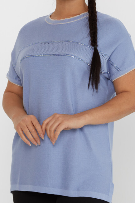 Kadın Triko Yaka Detaylı Mavi - 30349 | KAZEE - Thumbnail