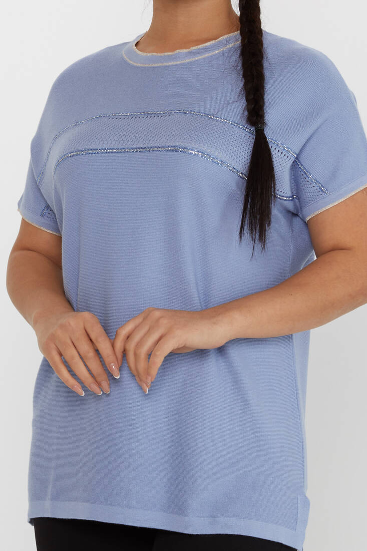 Kadın Triko Yaka Detaylı Mavi - 30349 | KAZEE Kadın Triko Yaka Detaylı Mavi - 30349 | KAZEE