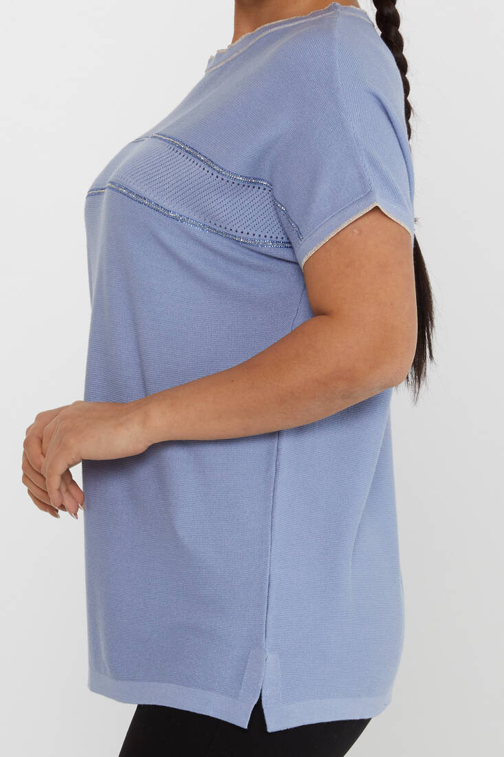 Kadın Triko Yaka Detaylı Mavi - 30349 | KAZEE Kadın Triko Yaka Detaylı Mavi - 30349 | KAZEE