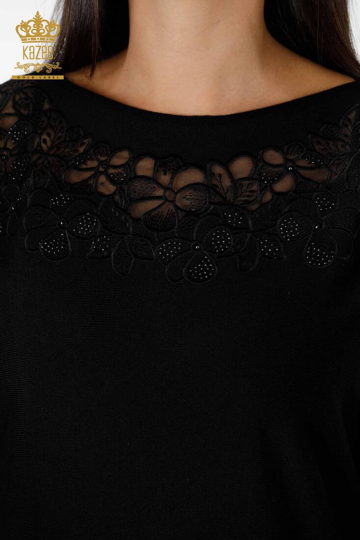 Kadın Tunik Çiçek Tül Desenli Siyah - 15158 | KAZEE