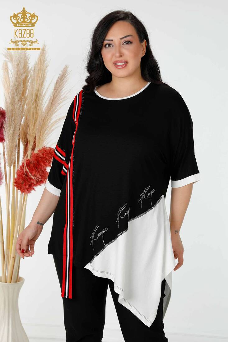 Kadın Tunik Taş İşlemeli Siyah-Ekru - 77730 | KAZEE