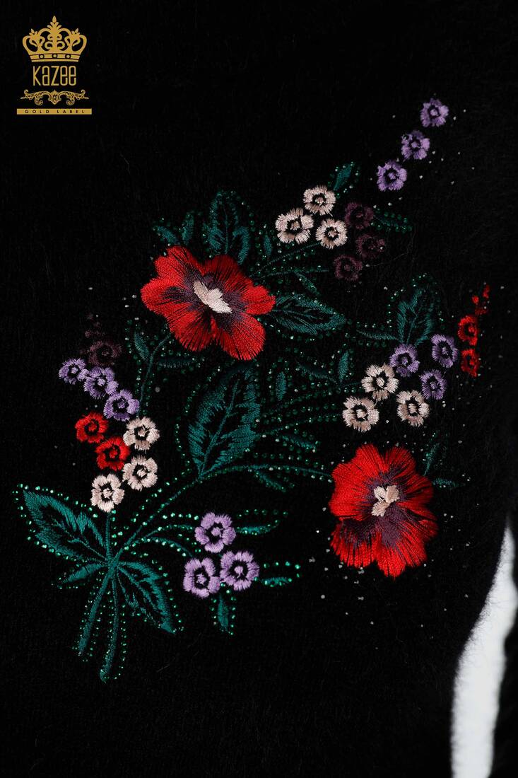 Women's Knitwear Tunic Floral Pattern Black - 18870 | KAZEE