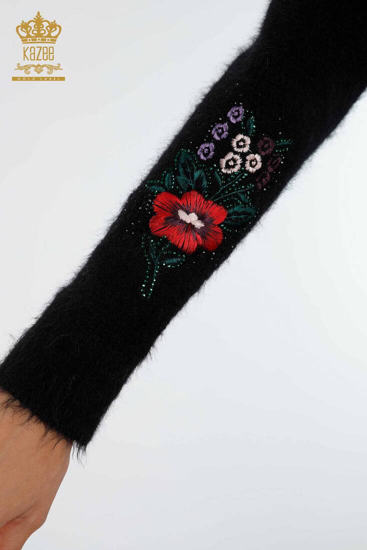 Women's Knitwear Tunic Floral Pattern Black - 18870 | KAZEE