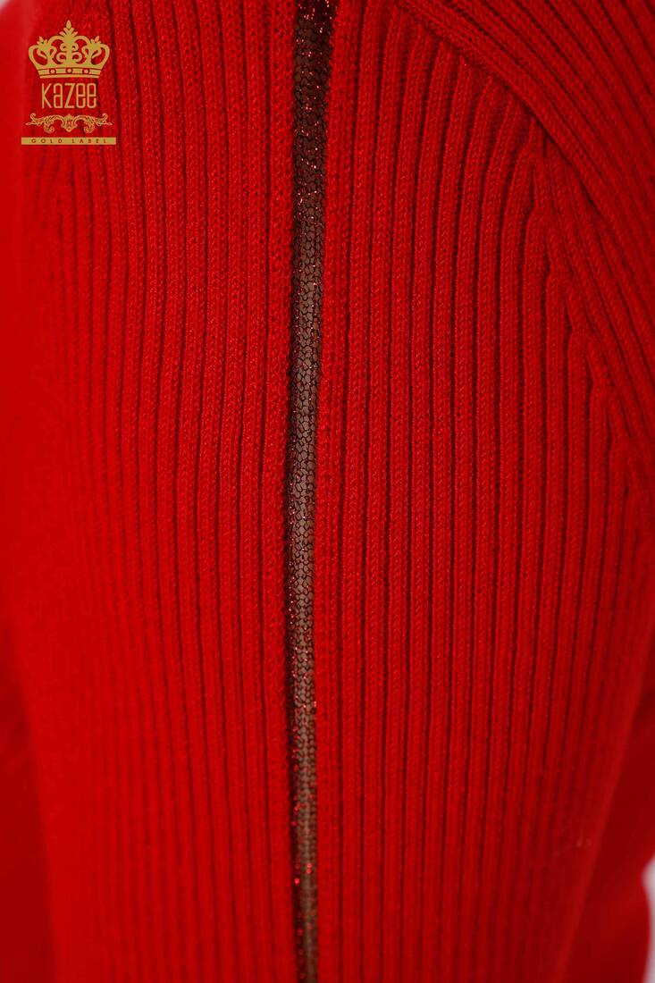 Womens Knitwear Arm Hole Detailed Turtleneck Striped Red - 16241 | KAZEE