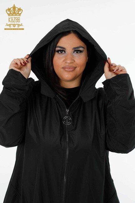 معطف واق من المطر للنساء أسود - 7572 | كازي - Thumbnail