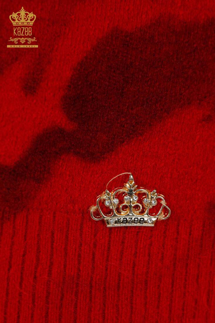 الياقة المدورة الأنجورا النسائية باللون الأحمر - 18990 | كازي