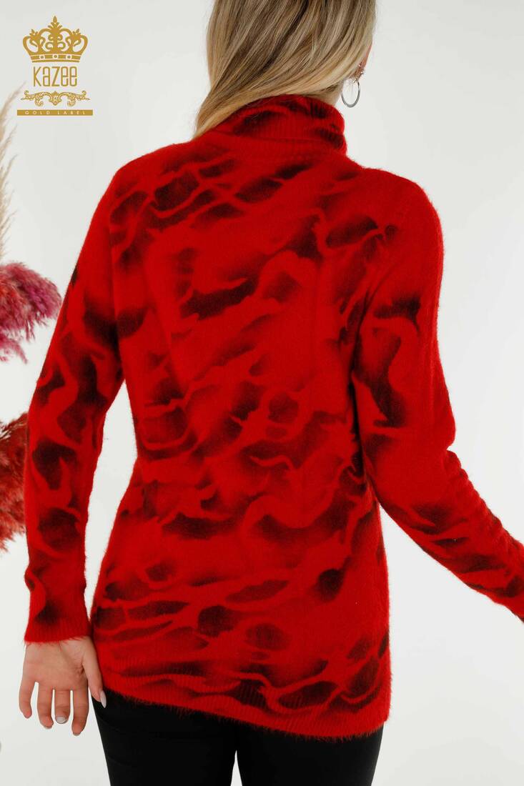 الياقة المدورة الأنجورا النسائية باللون الأحمر - 18990 | كازي