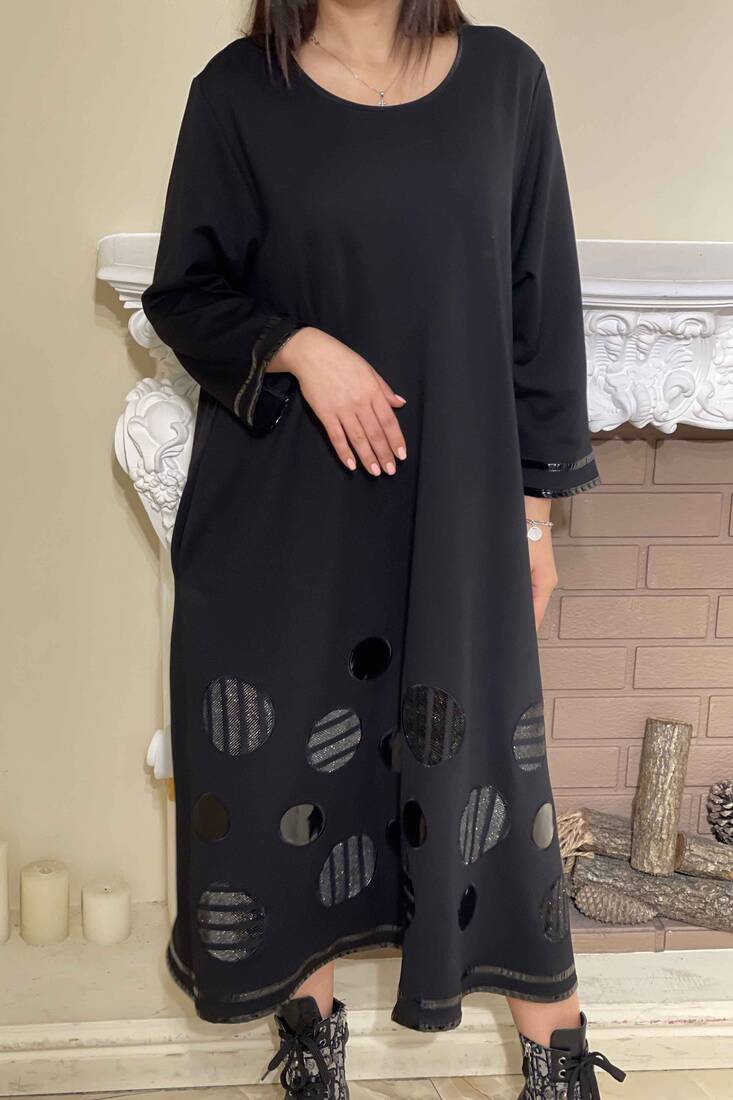 فستان نسائي بجيب مفصل أسود - 7583 | كازي
