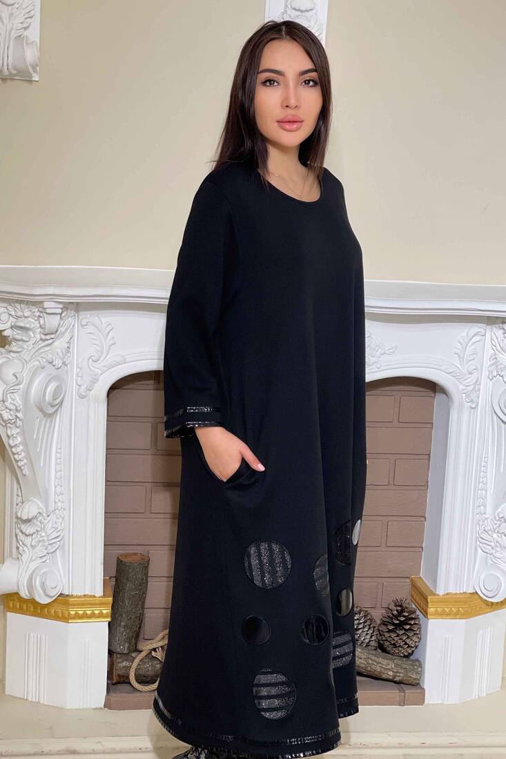 فستان نسائي بجيب مفصل أسود - 7583 | كازي