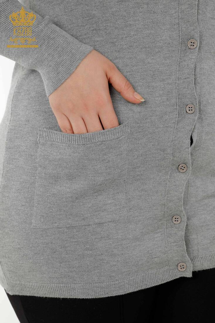 كارديجان نسائي جيب مفصل رمادي - 15803 | كازي