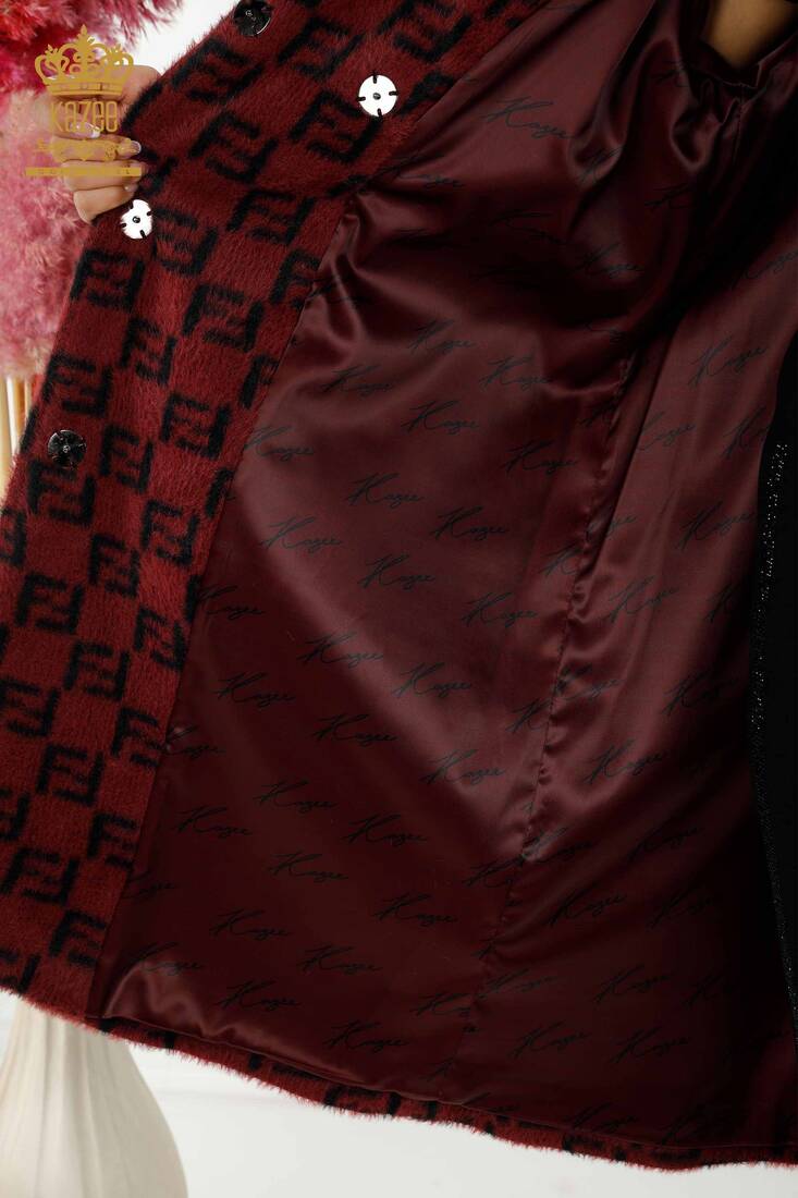 معطف نسائي جيب مفصل عنابي اللون أحمر كلاريت - 19089 | كازي