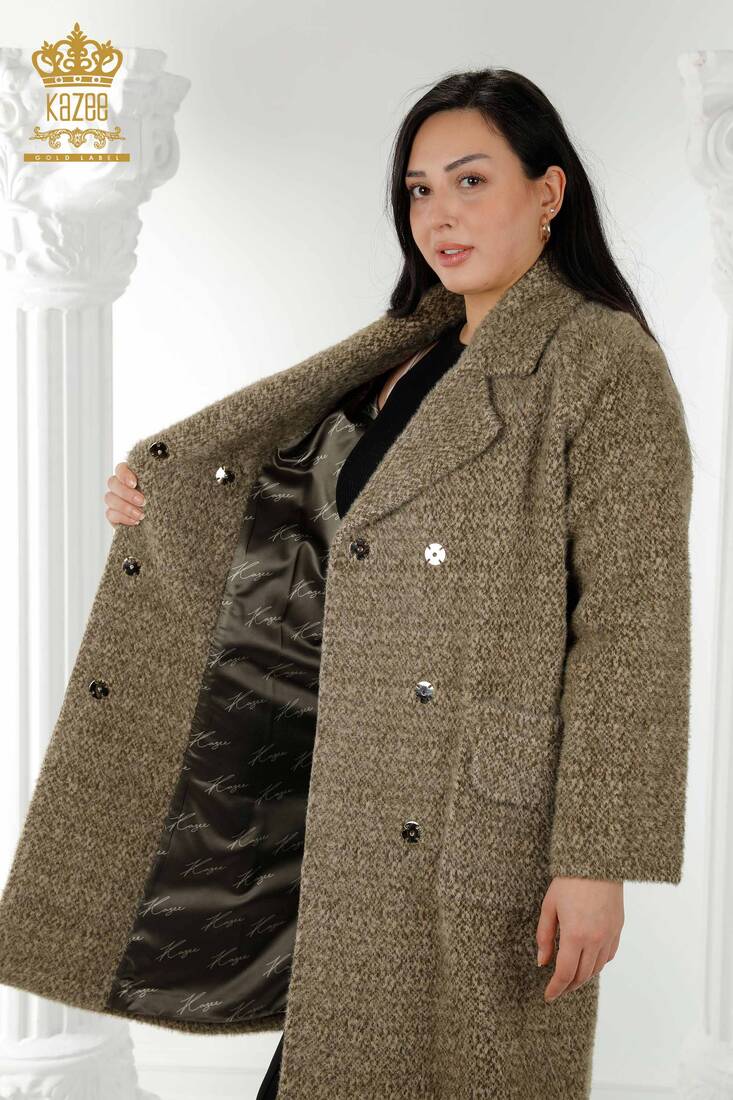 معطف نسائي جيب مفصل باللون الكاكي - 19101 | كازي