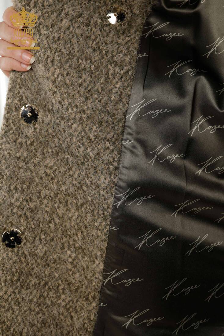 معطف نسائي جيب مفصل باللون الكاكي - 19101 | كازي