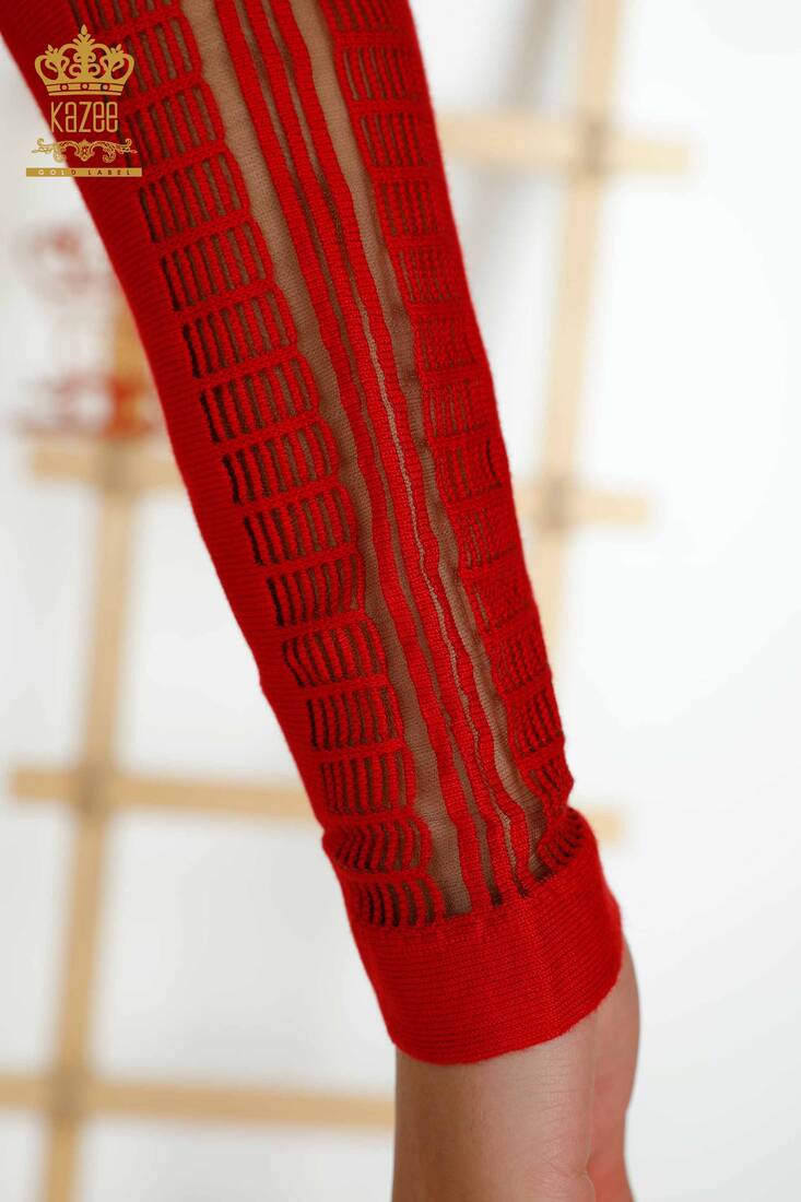 أكمام نسائية تريكو تول مفصلة أحمر - 15195 | كازي