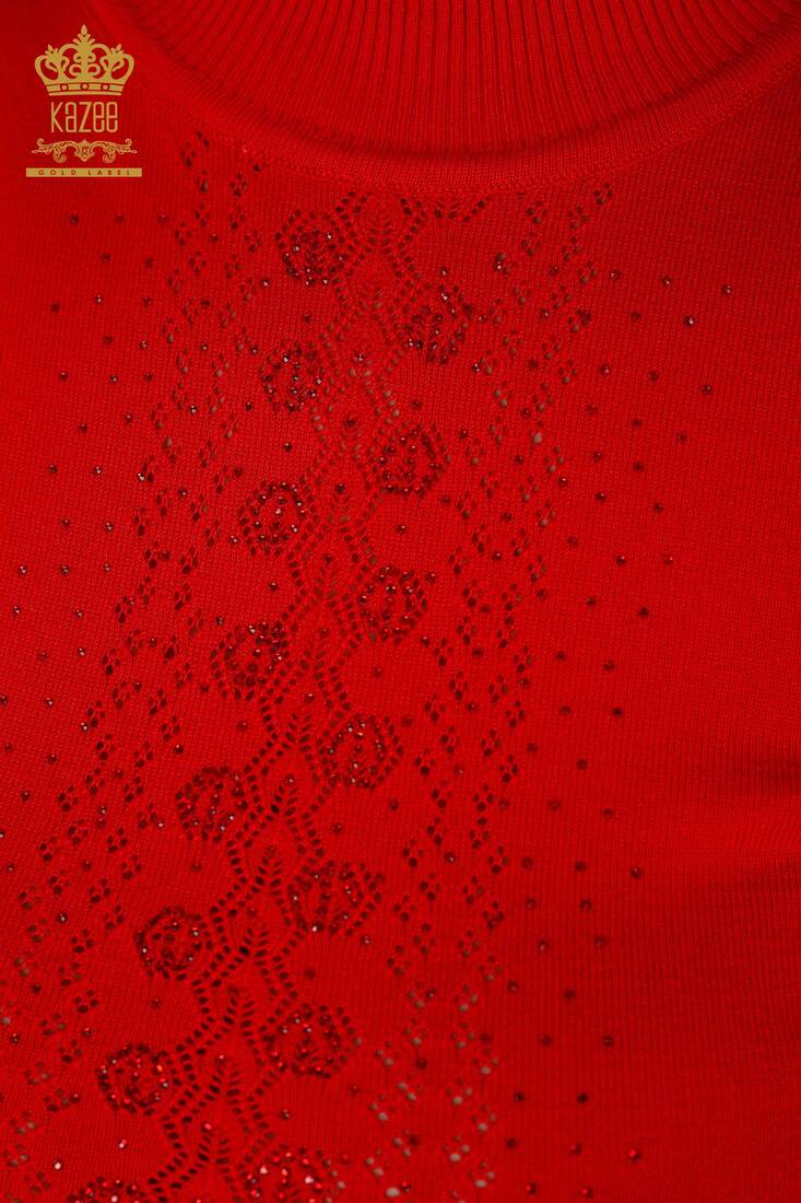 كنزة نسائية تريكو ستون مطرز احمر - 14125 | كازي