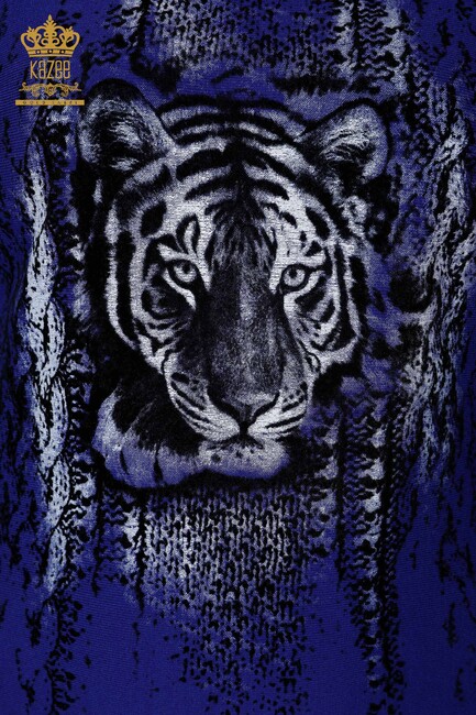 تريكو نسائي كنزة نمر مفصلة ساكس - 15292 | كازي - Thumbnail