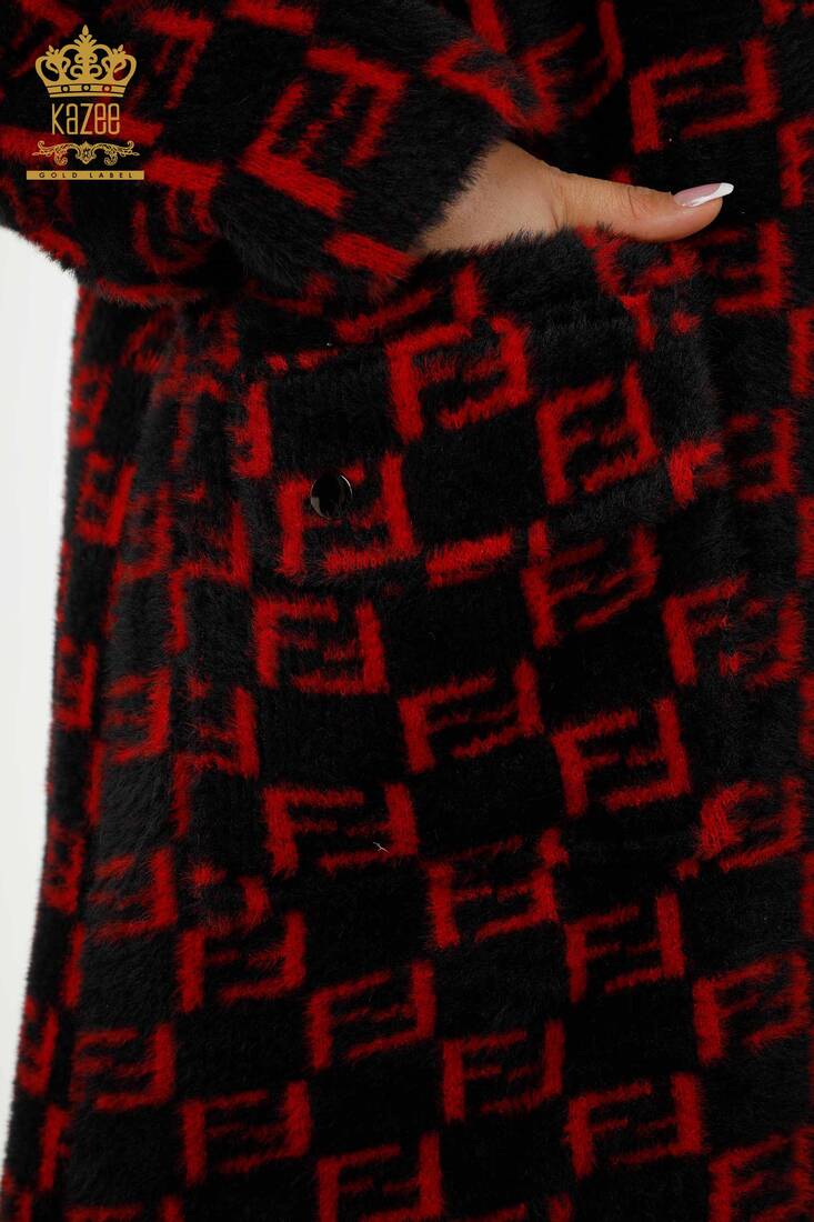 معطف نسائي جيب مفصل أحمر - 19089 | كازي