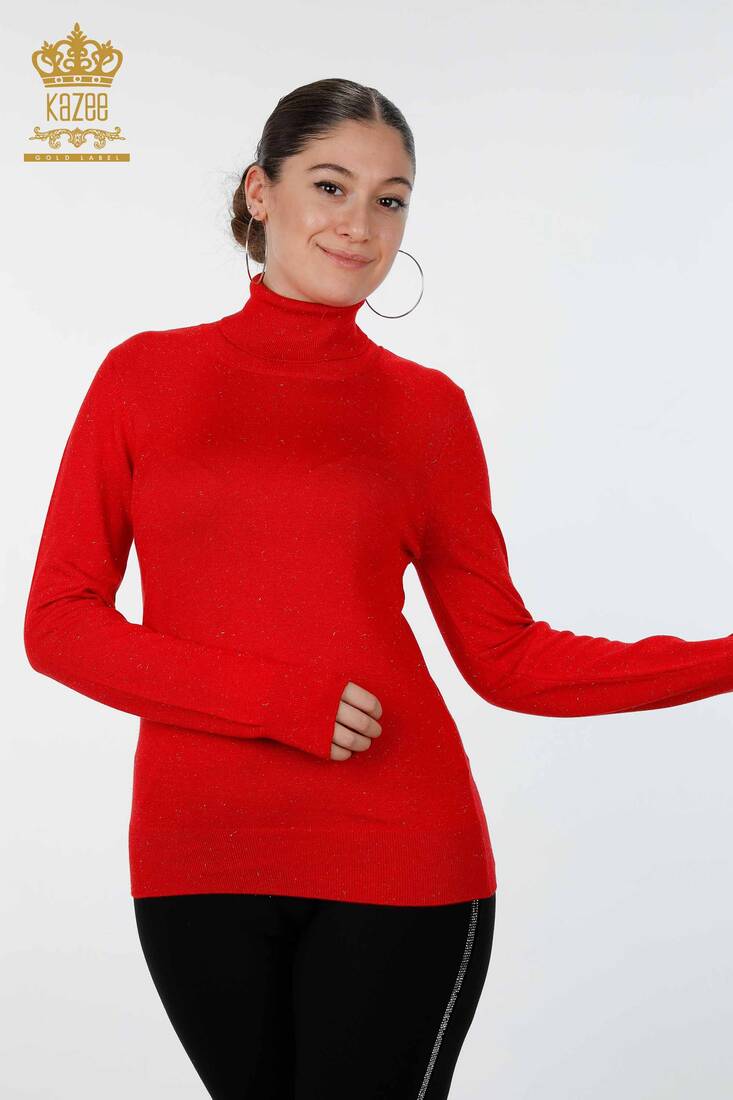 Женский трикотажный свитер с блестками Переходная водолазка Oversize Red - 15144 | КАZЕЕ