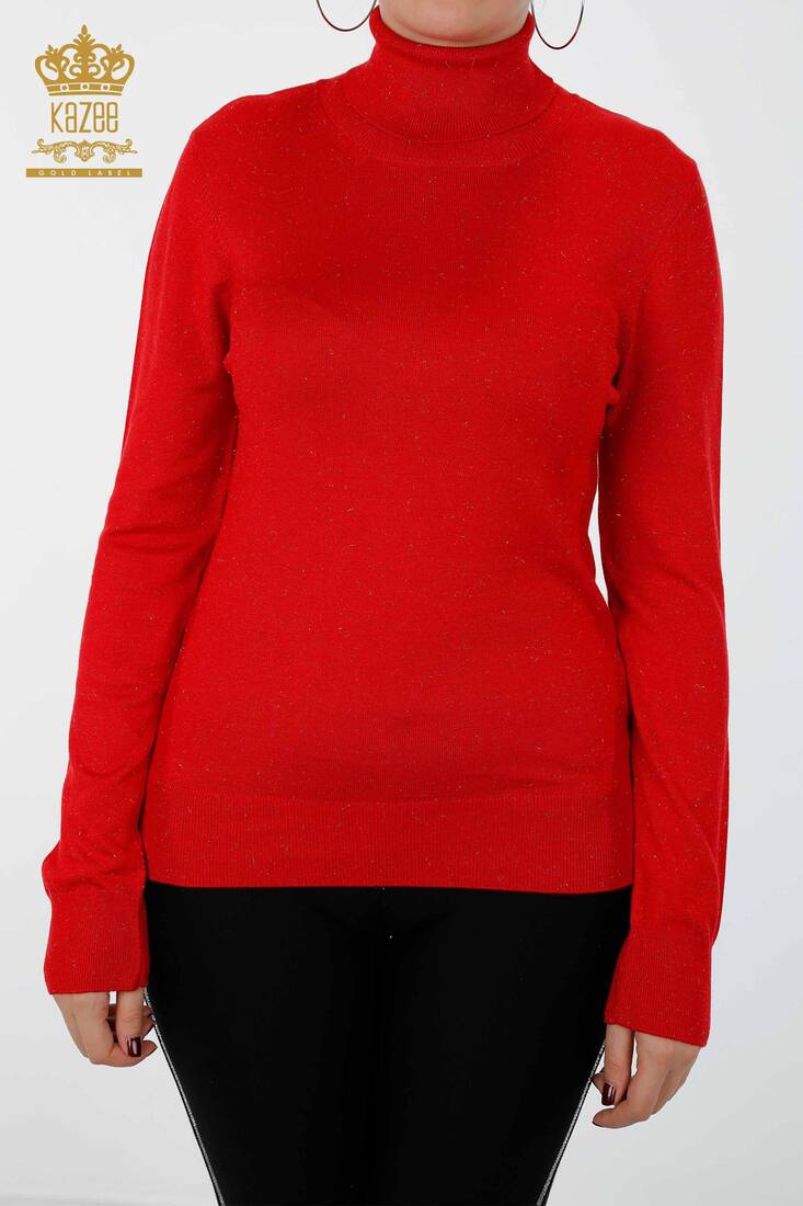 Женский трикотажный свитер с блестками Переходная водолазка Oversize Red - 15144 | КАZЕЕ