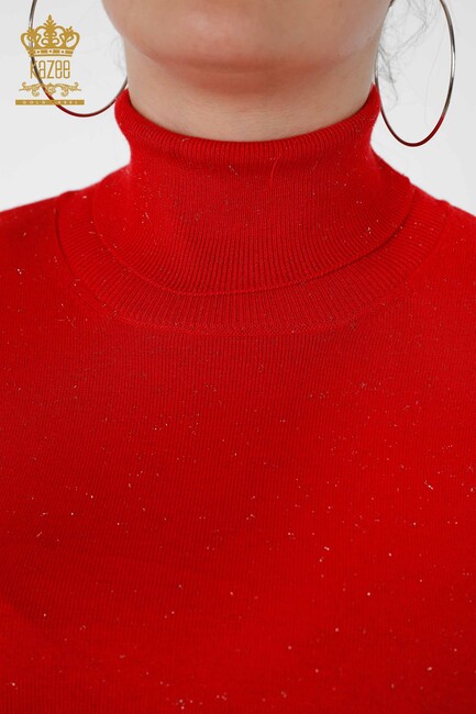 Женский трикотажный свитер с блестками Переходная водолазка Oversize Red - 15144 | КАZЕЕ - Thumbnail