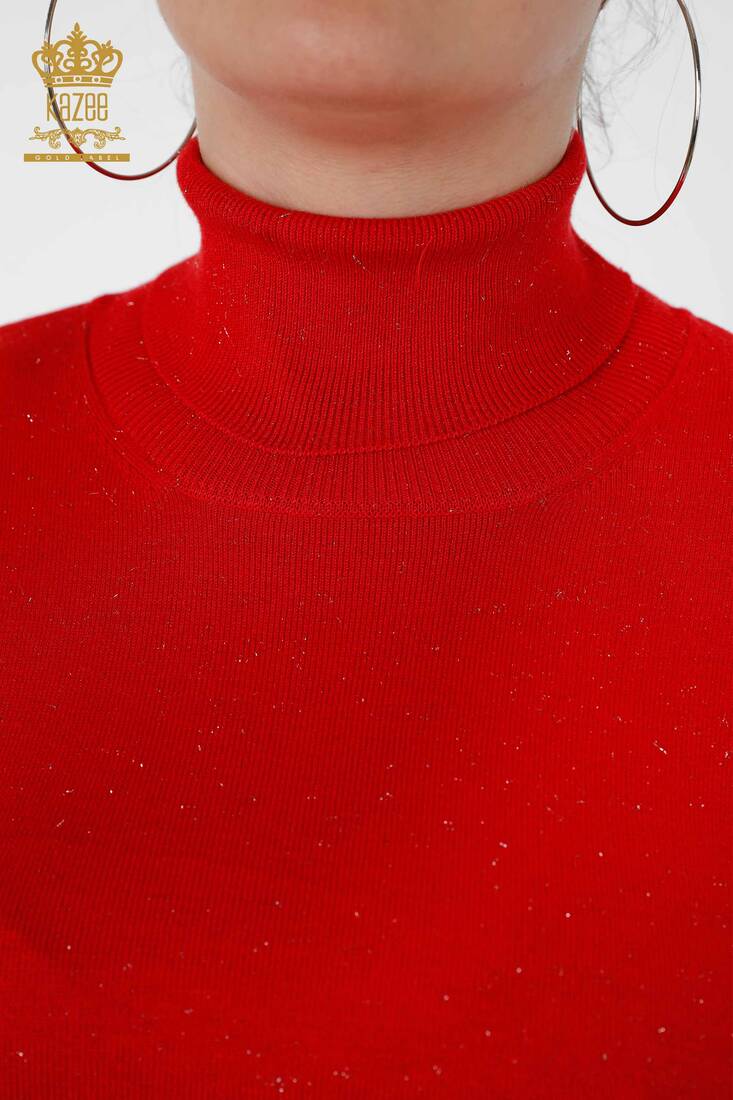 Женский трикотажный свитер с блестками Переходная водолазка Oversize Red - 15144 | КАZЕЕ