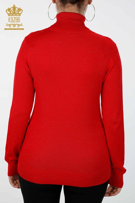 Женский трикотажный свитер с блестками Переходная водолазка Oversize Red - 15144 | КАZЕЕ - Thumbnail