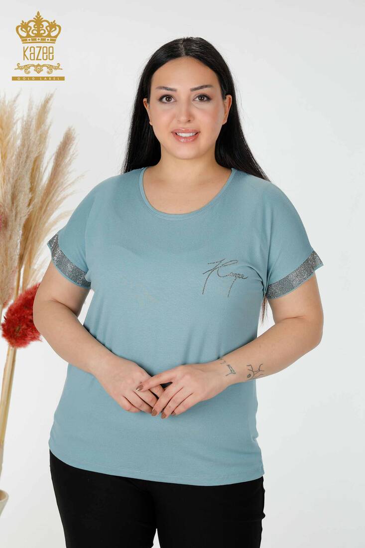 بلوزة نسائية مطرزة بأحجار النعناع - 78918 | كازي