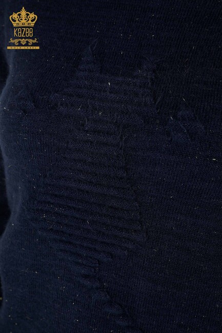 ملابس تريكو أنجورا نسائية منقوشة باللون الأزرق الداكن - 19071 | كازي - Thumbnail