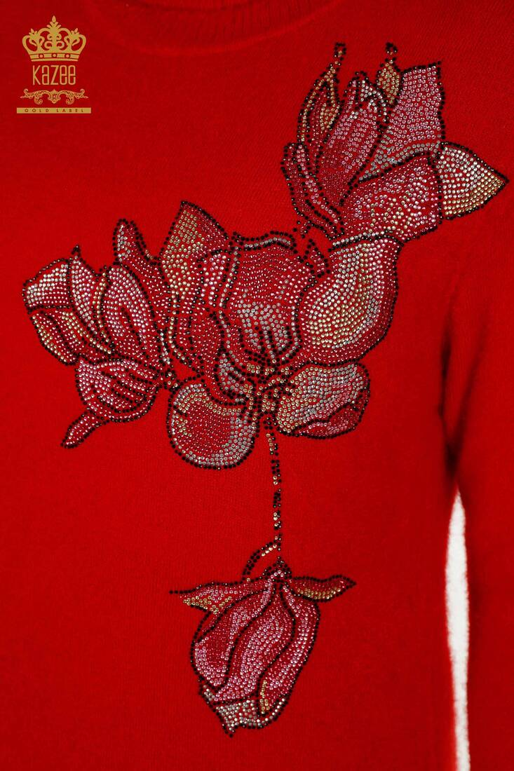 تونيك تريكو نسائي بنقشة زهور أحمر - 18887 | كازي