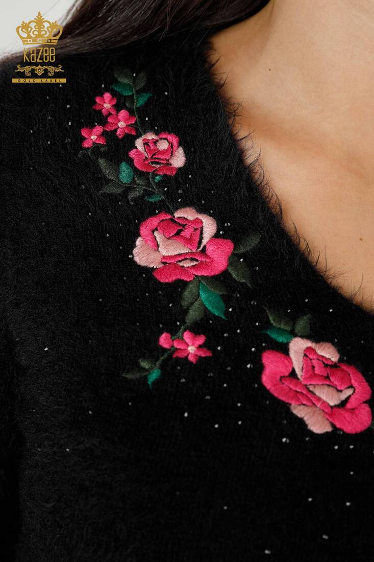 Women's Angora Black With Flower Embroidery - 18916 | KAZEE