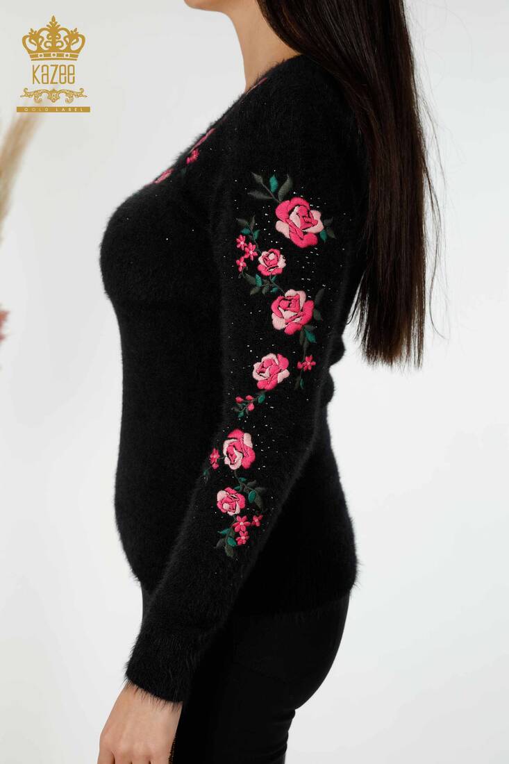 Women's Angora Black With Flower Embroidery - 18916 | KAZEE