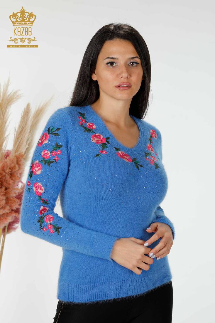 Women's Angora Blue With Floral Embroidery - 18916 | KAZEE