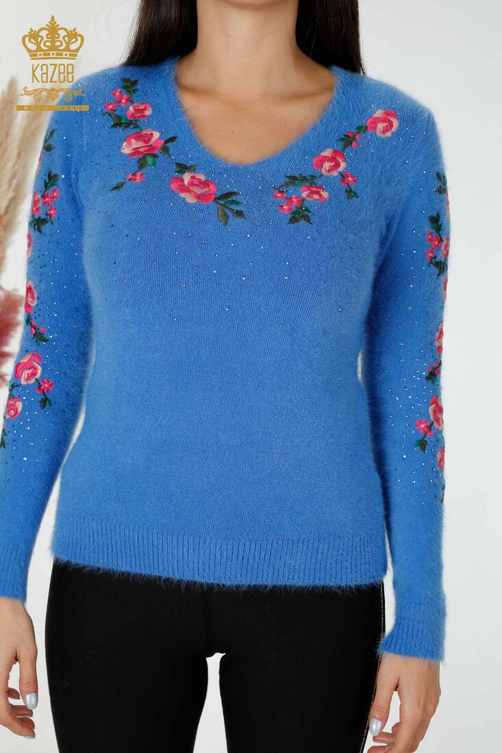 Women's Angora Blue With Floral Embroidery - 18916 | KAZEE