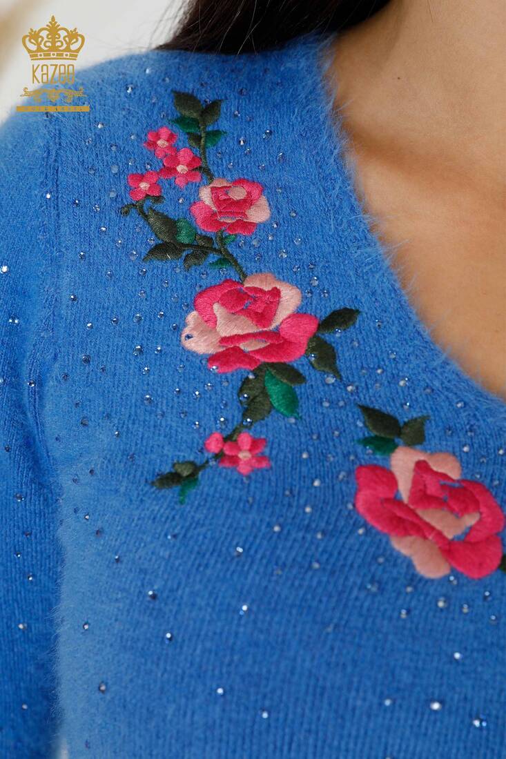 Women's Angora Blue With Floral Embroidery - 18916 | KAZEE