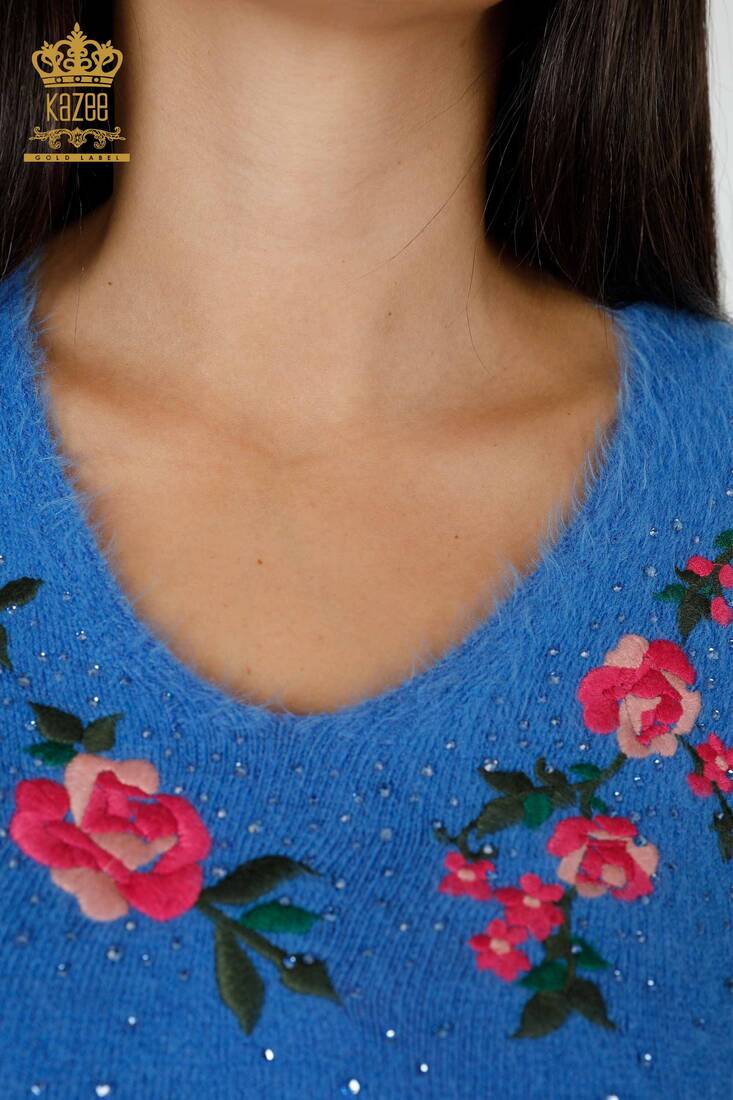 Women's Angora Blue With Floral Embroidery - 18916 | KAZEE