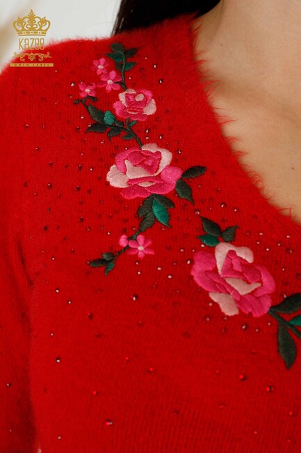 Women's Angora Red With Flower Embroidery - 18916 | KAZEE - Thumbnail