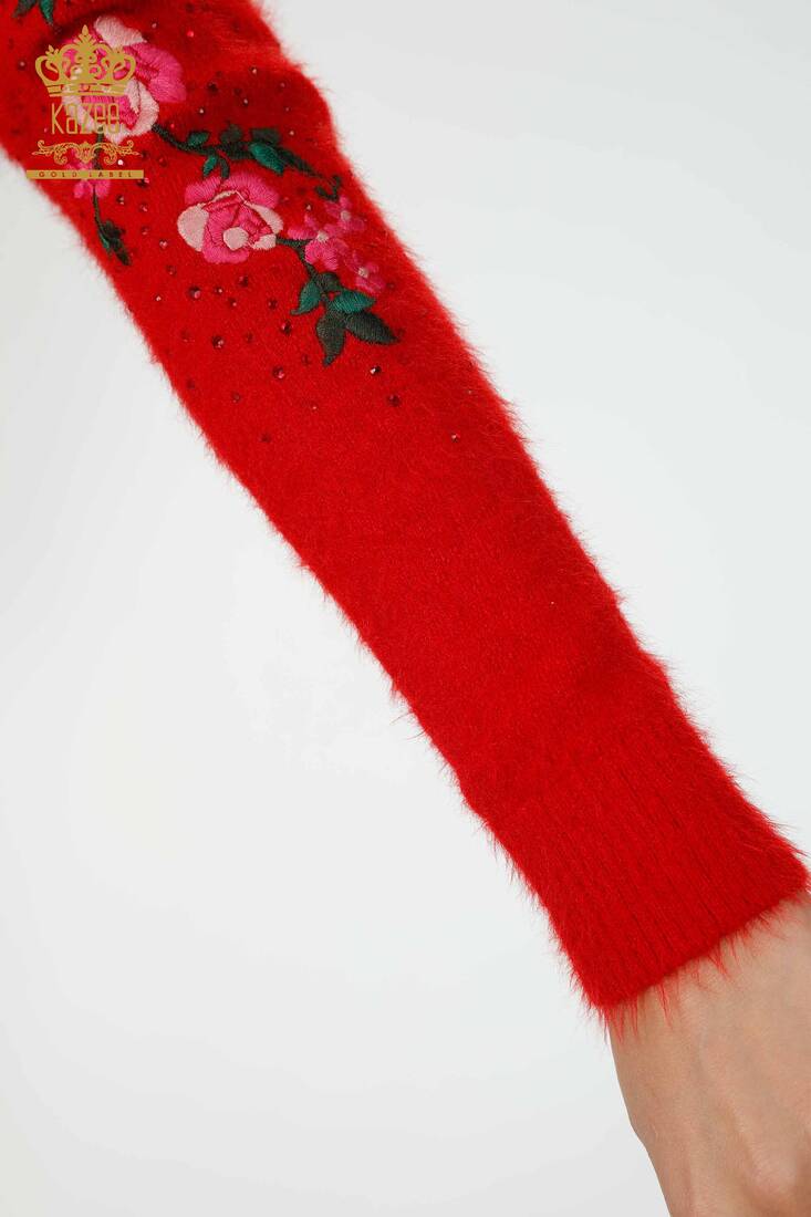 Women's Angora Red With Flower Embroidery - 18916 | KAZEE