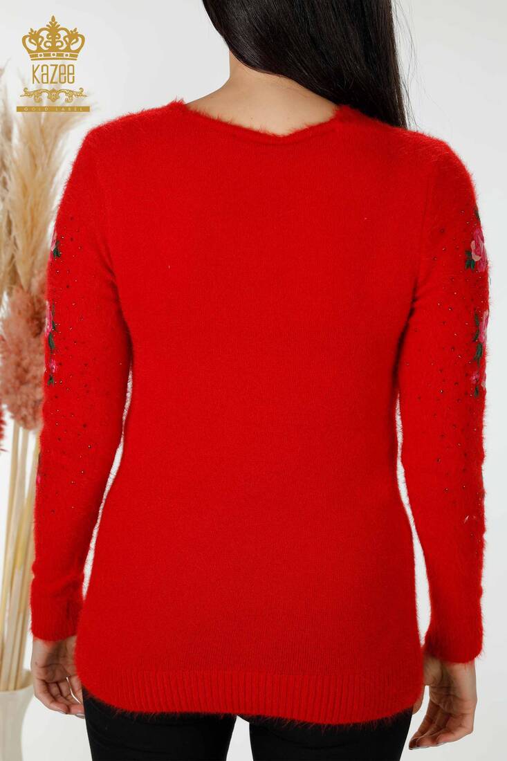 Women's Angora Red With Flower Embroidery - 18916 | KAZEE