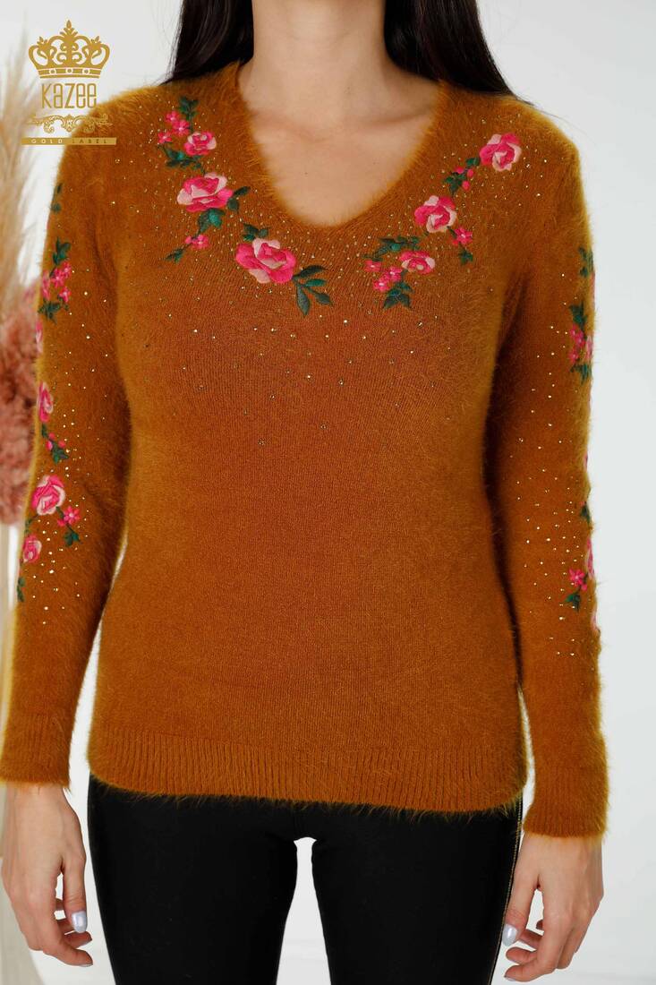 Women's Angora Floral Embroidered Mustard - 18916 | KAZEE