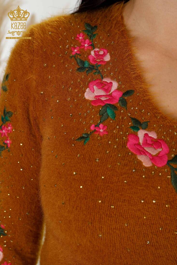 Women's Angora Floral Embroidered Mustard - 18916 | KAZEE
